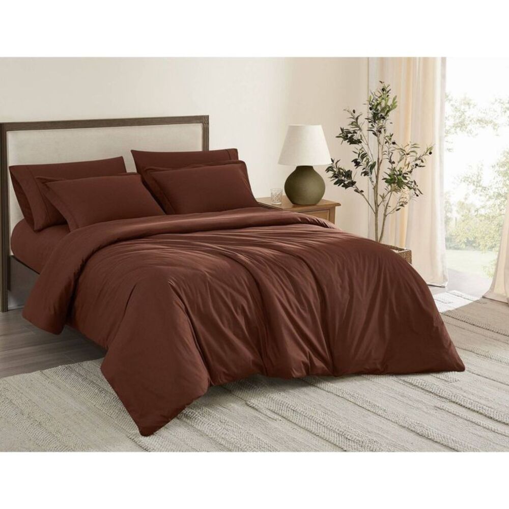 Twin/Twin XL Solid Percale Duvet Cover Set Brown